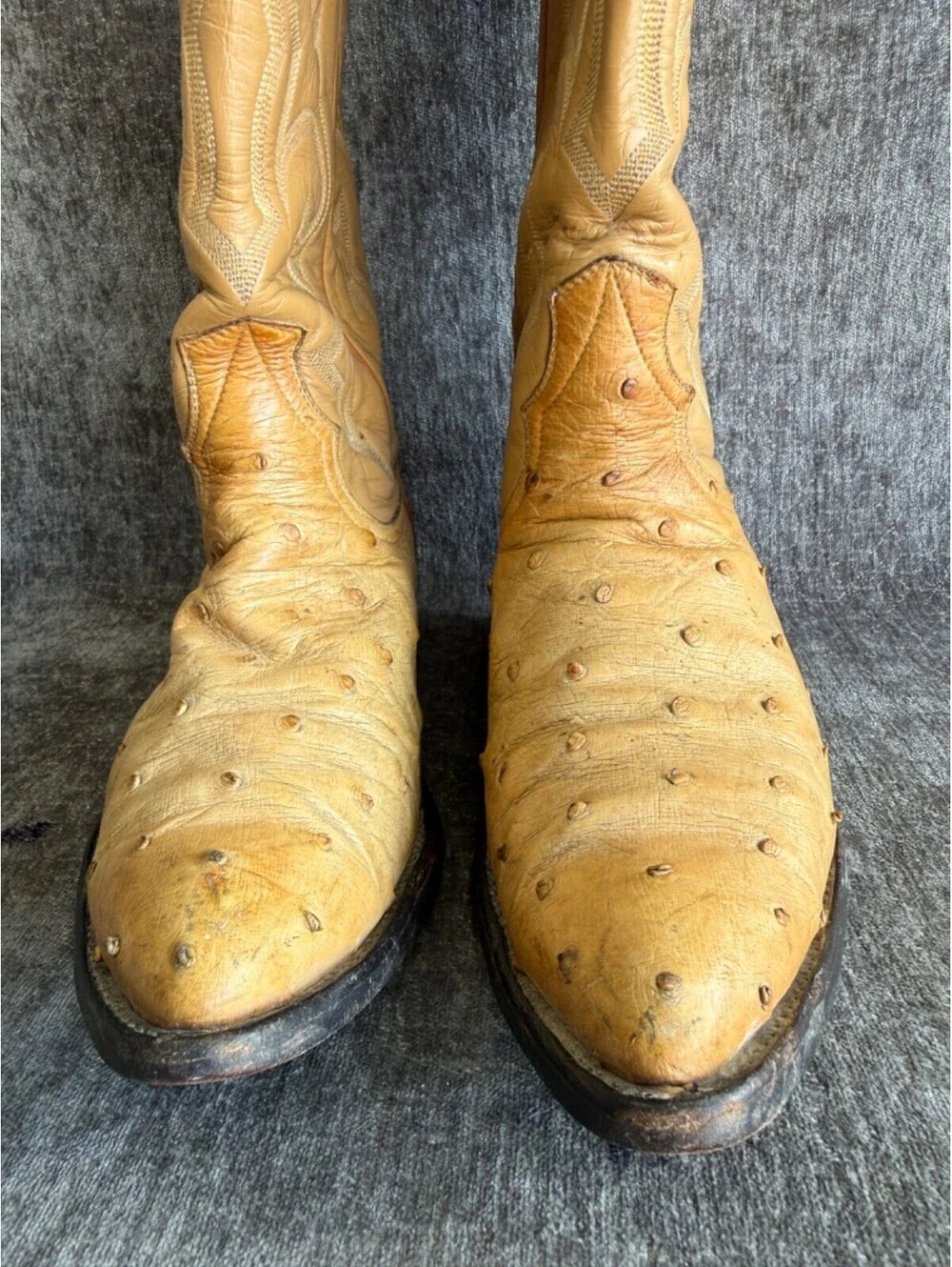 Mens Sz 7.5 Fort Walker VTG Full Quill Ostrich Cowboy Boots Tan Mens Pointed Toe